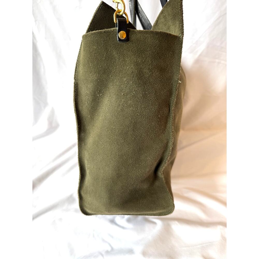 Clare V Large Simple Tote Bag Olive Army Green Suede Multicolor Center Stripe - Picture 5 of 9